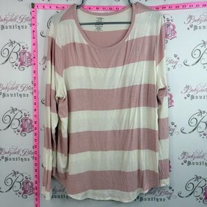 George long sleeve stripes Pink & Ivory Striped Long Sleeve Scoop Neck Top